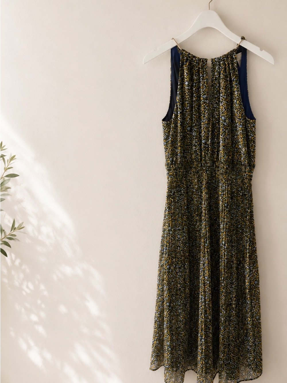 Michael Kors Pleated Georgette Dress 2 Yellow Midi Floral Sundress